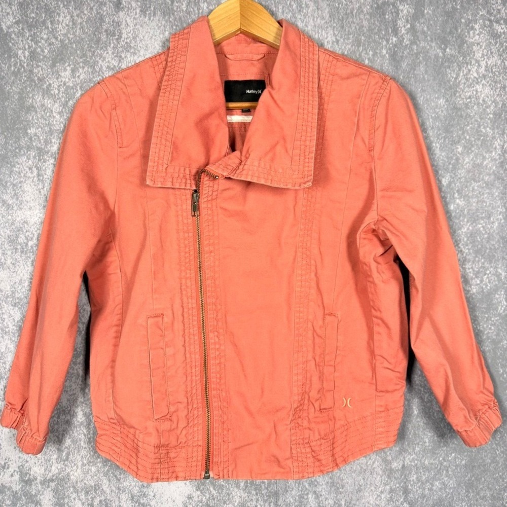 Hurley Moto Jacket Women Small Coral Orange Asymmetrical Zip Cotton